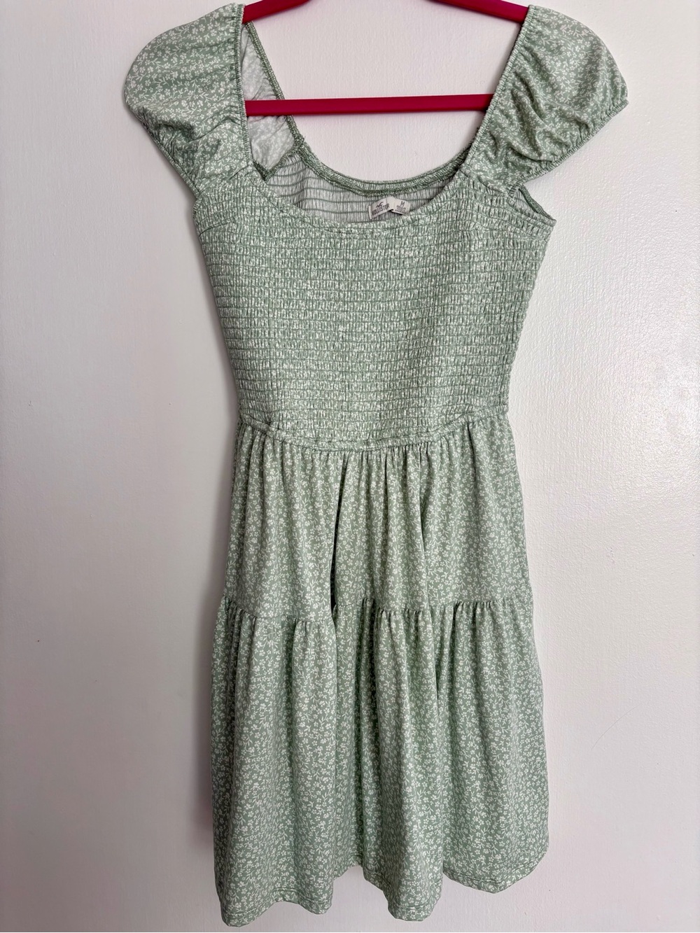 Hollister Sage Green Smocked Tiered Dress